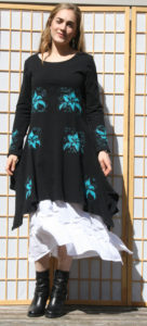 Chaya Tunic Black w Turquoise Reverse Appliqué w White Dress