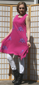 Silvi Tunic Magenta w Lavender Reverse Appliqué' w White Jeans