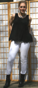 z shirt black linen w lace w white jeans