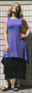 Silvi Tunic Purple w Olive Reverse Applique' w Long Black Dress