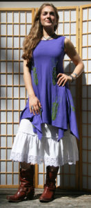 Silvi Tunic Purple w Olive Reverse Applique' w Long White Dress