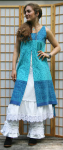 Olivia Tunic Teal and Blue Indian Print w Long White Dress w White Pantoloons