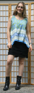 Z Shirt Blue and Green Indian Print w Short Black Dress