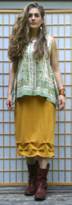 Z Shirt Gold and Green Indian Print w Long Gold Knit Dress