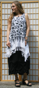 Z Shirt Long Black and White Hibiscus Sarong w Long Black Dress