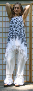 Z Shirt Long Black and White Hibiscus Sarong w White Pantoloons