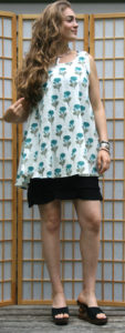 Z Shirt Long Teal Flower Indian Print w Short Black Dress